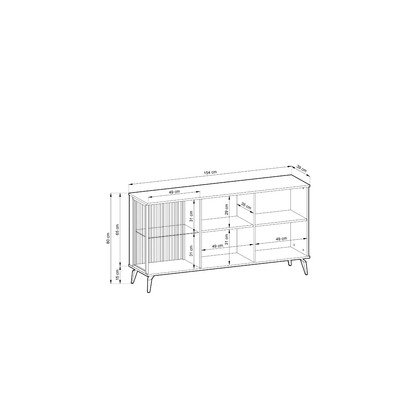Sideboard VICI K-154 Weiß/Walnuss 154 cm mit Glasfront