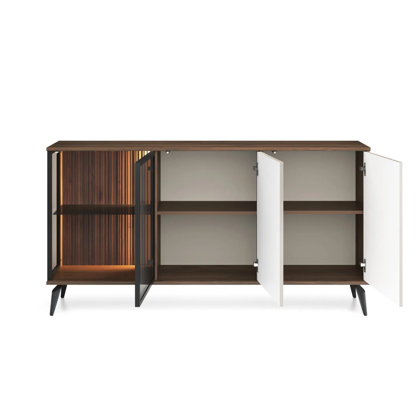 Sideboard VICI K-154 Weiß/Walnuss 154 cm mit Glasfront