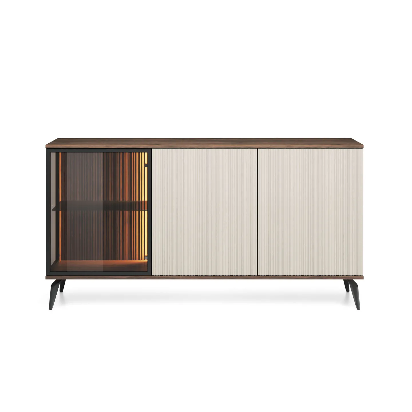 Sideboard VICI K-154 Weiß/Walnuss 154 cm mit Glasfront