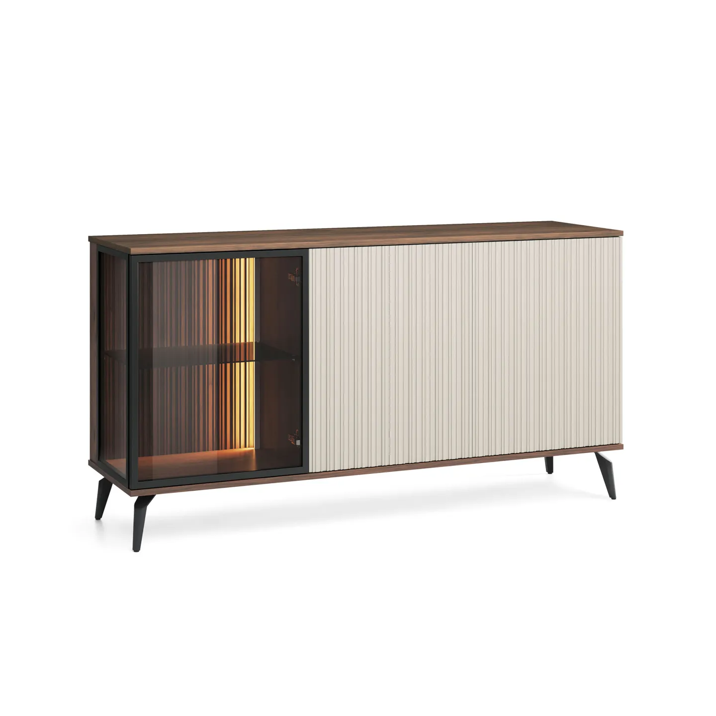 Sideboard VICI K-154 Weiß/Walnuss 154 cm mit Glasfront