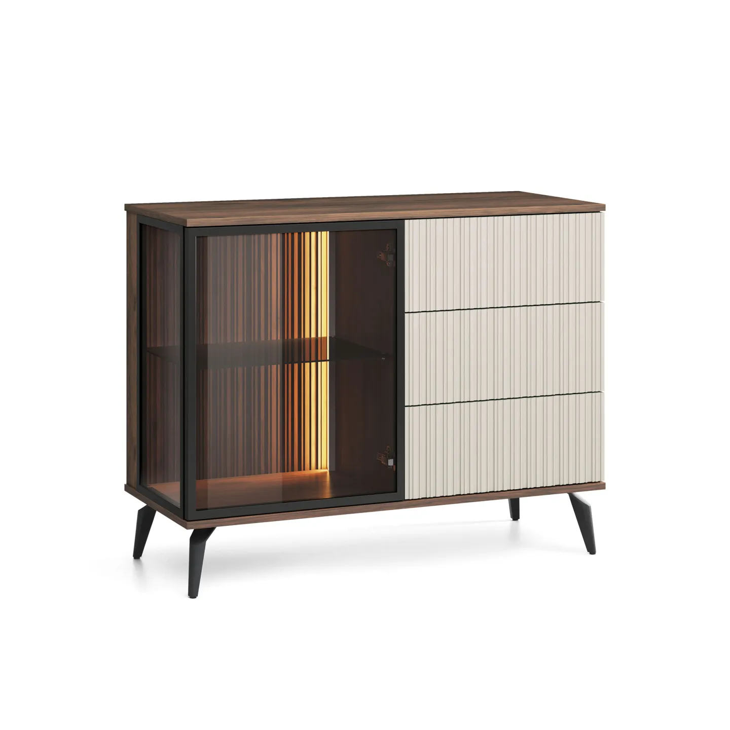 Sideboard VICI KSZ-103 Weiß/Walnuss mit Glasfront