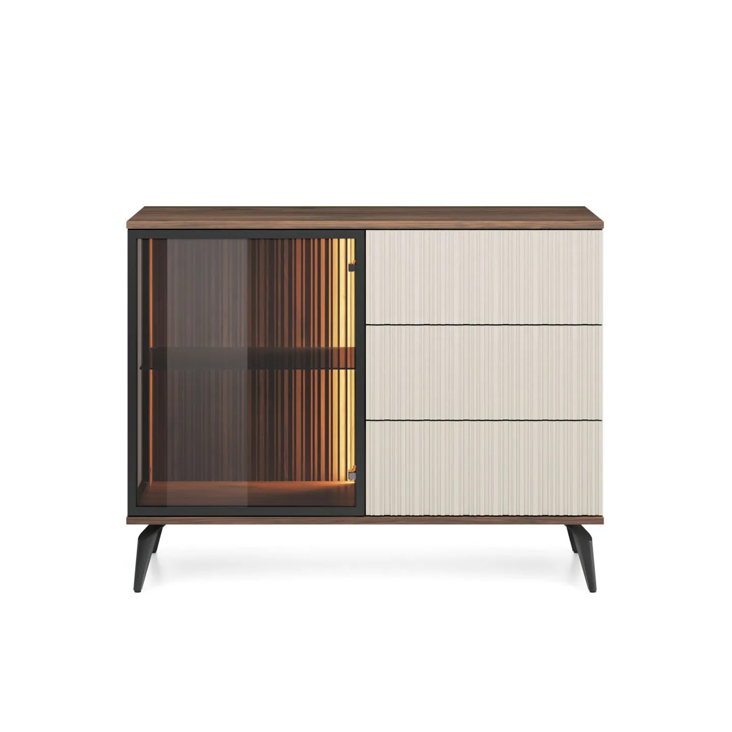 Sideboard VICI KSZ-103 Weiß/Walnuss mit Glasfront