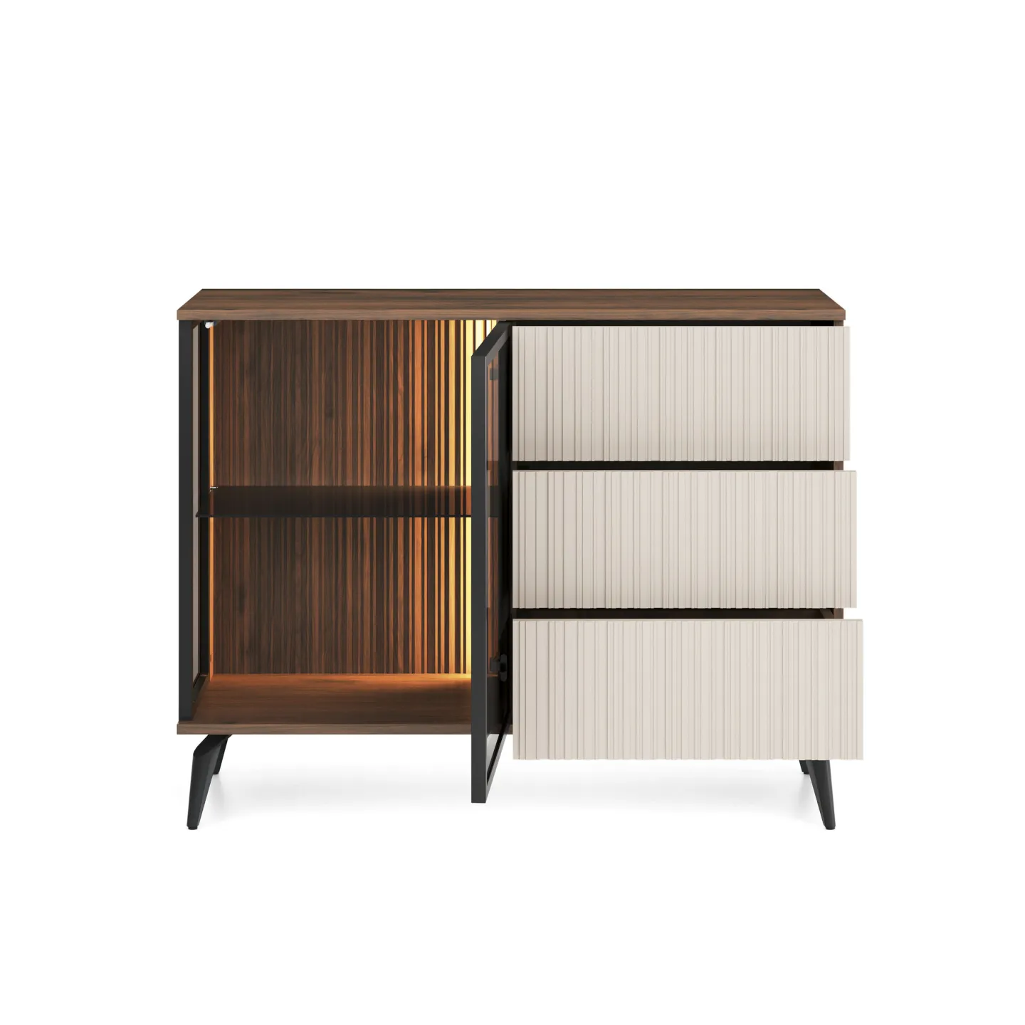 Sideboard VICI KSZ-103 Weiß/Walnuss mit Glasfront