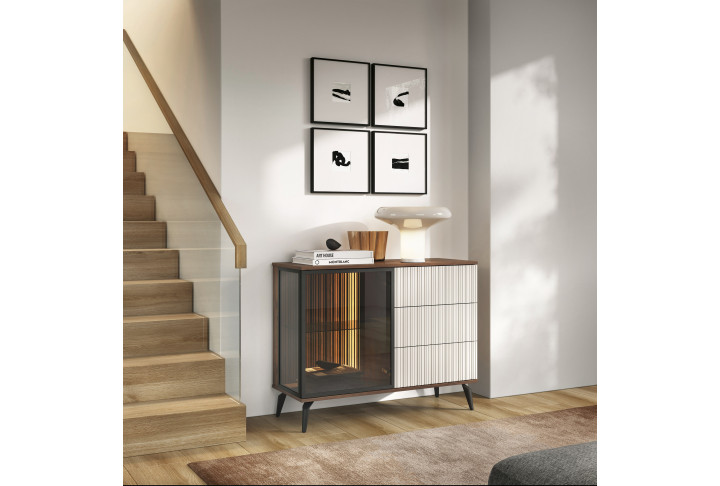 Sideboard VICI KSZ-103 Weiß/Walnuss mit Glasfront