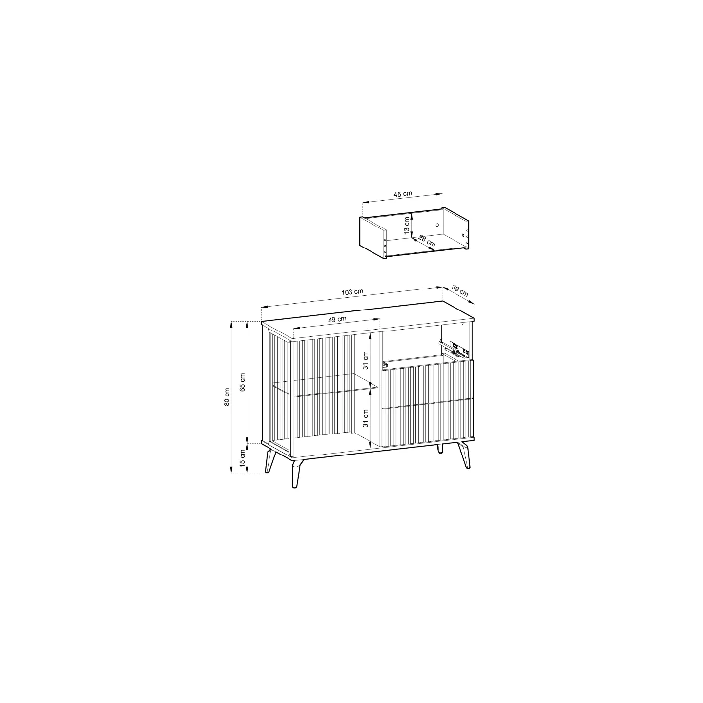 Sideboard VICI KSZ-103 Weiß/Walnuss mit Glasfront