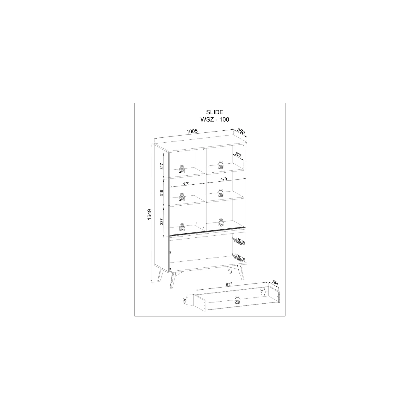 Vitrine SLIDE SZ-100 Eiche/Schwarz mit Glasfront