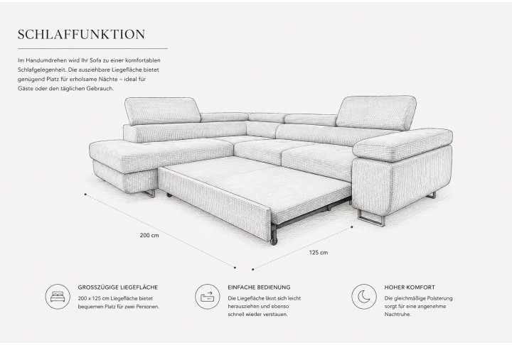 Cord Ecksofa VOYAGE mit Schlaffunktion & Bettkasten | Goldstoff24