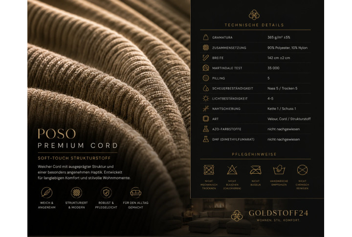 Cord Ecksofa VOYAGE mit Schlaffunktion & Bettkasten | Goldstoff24