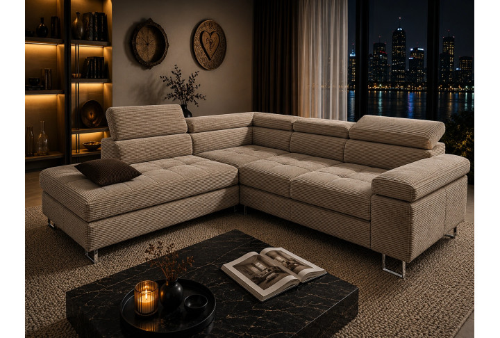Cord Ecksofa VOYAGE mit Schlaffunktion & Bettkasten | Goldstoff24