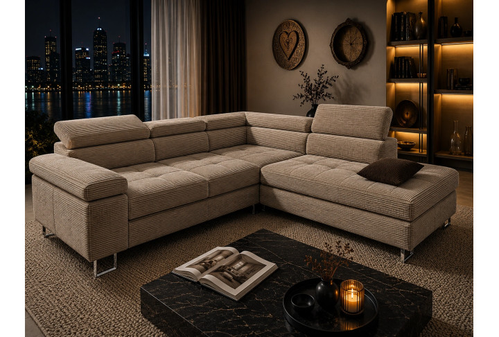 Cord Ecksofa VOYAGE mit Schlaffunktion & Bettkasten | Goldstoff24