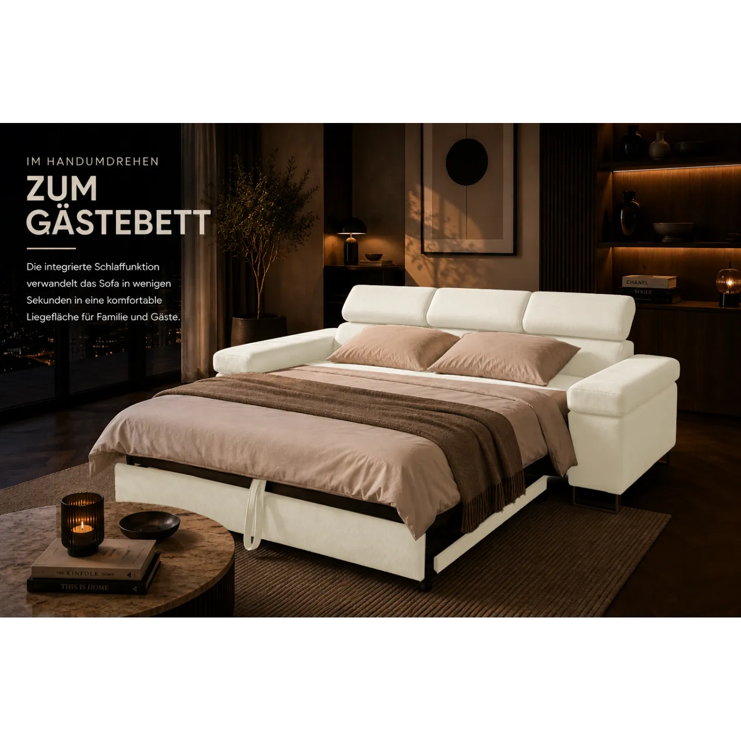 Schlafsofa mit Bettkasten KRONOS | Kopfstützen