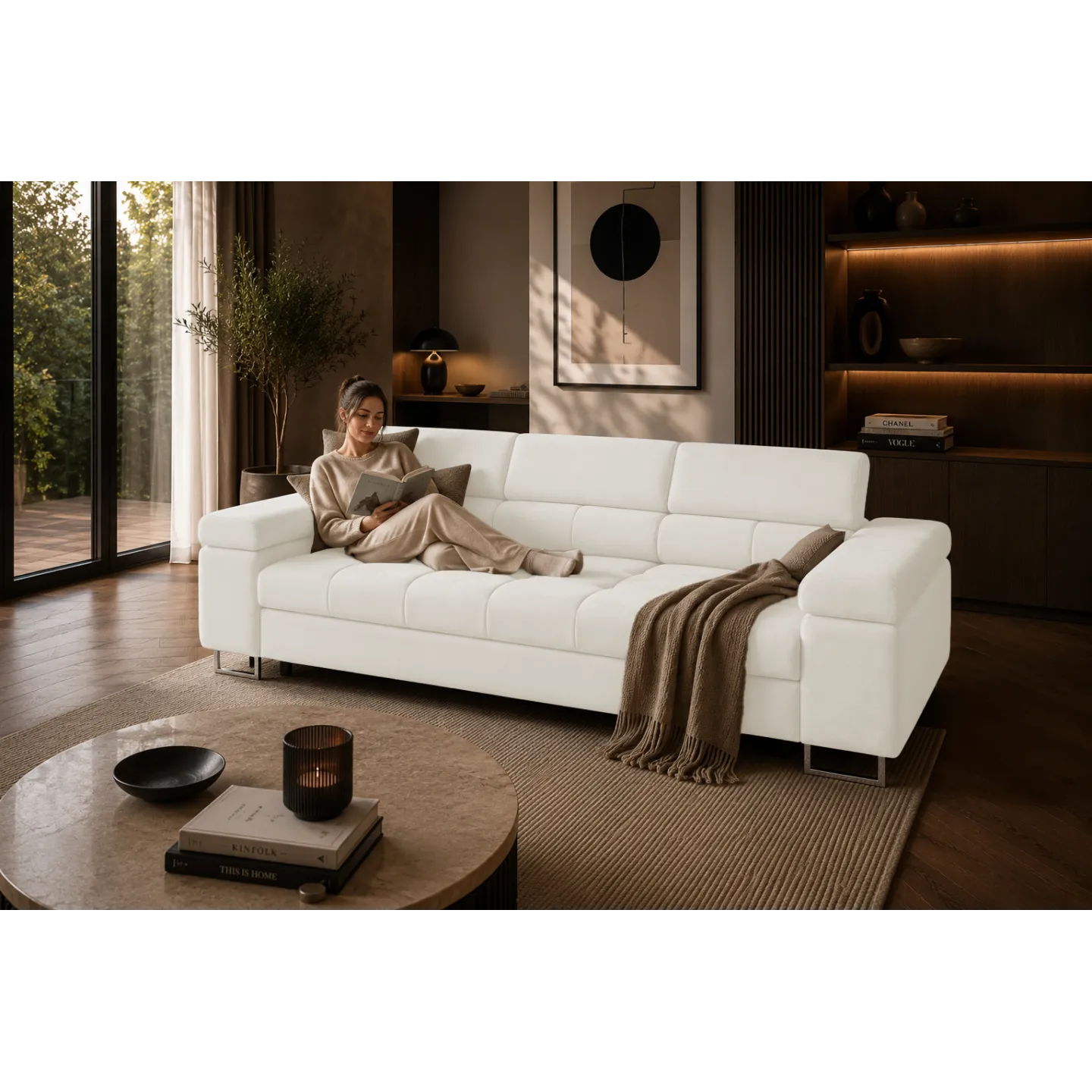 Schlafsofa mit Bettkasten KRONOS | Kopfstützen