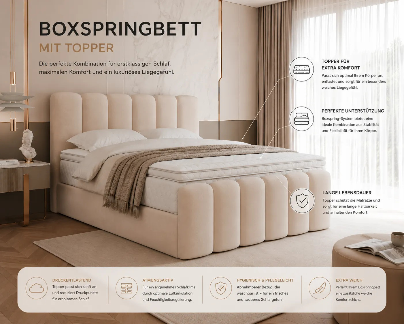 Boxspringbetten mit Topper